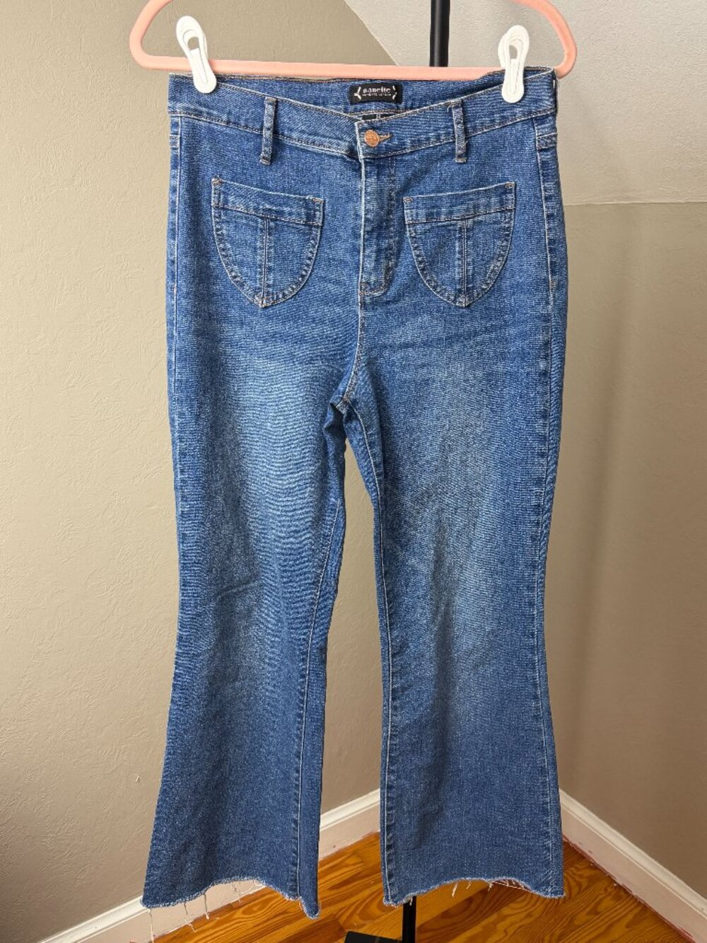 Nanette Lepore Jolie Super High Rise Flare Jeans Size 8 Medium Wash Denim
